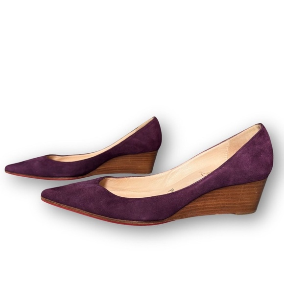 Authentic Christian Louboutin Pipina 55 Purple Suede Pointed Toe Low Wedge - Picture 1 of 10